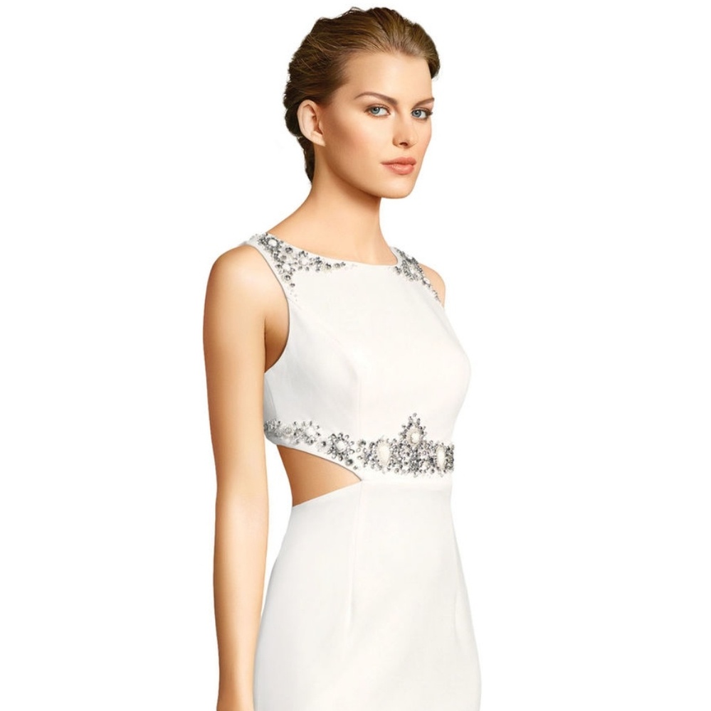 Adrianna Papelle Beaded Crepe Gown w/ Cutouts